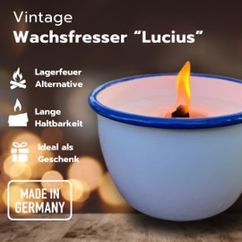 LUCHSBERG® Wachsfresser "Lucius" Vintage Emaille | Kerzenfresser | Wachsfeuer| Outdoorkerze | Kerzenrestefresser mit Dauerdocht (L)
