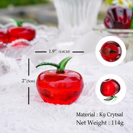 KRISININE Hand Blown Glass Red Apple Figurine Crystal Fruits Collectibles Apples Art Ornament Decoration for Home Office Kitchen Gift for Women
