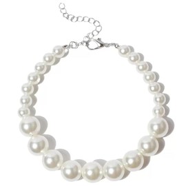 FURLINGDA Cat Pearl Necklace, Small Dog Teddy Necklace Jewelry Chihuahua York Girl Pearl Jewelry, Puppy Accessories, Pet Necklace Gift (Pearl Necklace, 10‘’+2‘’)