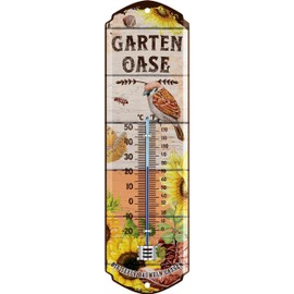 LANOLU Retro Tin Sign Garden Oasis Thermometer Sign – Tin Signs Garden with Sayings – Gardener Gifts – Retro Decorative Vintage Metal Sign Garden 8 x 28 cm