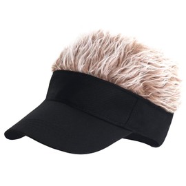 LXOrdora Mens Visor Hats with Spiked Wig Novelty Adjustable Baseball Golf Cap with Fake Hair Black Coffee