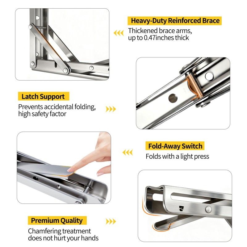 AINVLPRO Folding Shelf Brackets, Collapsible Heavy Duty Shelf Brackets for
