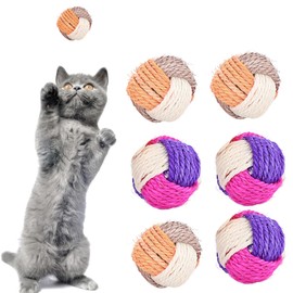 CENZICOM 6Pcs Cat Toy Sisal Ball Pet Scratching Ball Chew Eco-Friendly Toy Pets Interactive Toy Bite and Wear Resistant(Random Color)