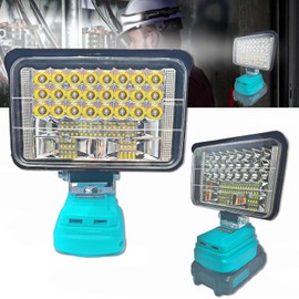 LED Lampe für Makita 18V Akku, Kabellose LED Arbeitsleuchte, 60W LED Tragbare Flutlichter, 2 Modi Helligkeit Baustellen Lampe Strahler mit 2 USB-Anschlüssen für Camping, Notfall (ohne Akku)