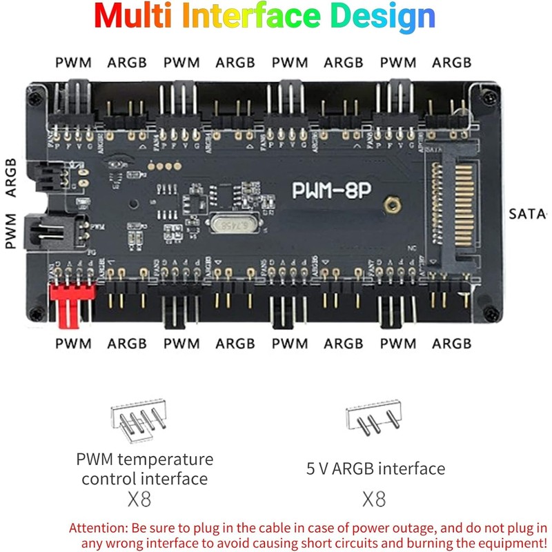 ARGB + PWM Hub, 8 Way 5V 3 Pin ARGB