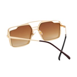 FEISEDY Men Retro Steampunk Sqaure Pilot Sunglasses Vintage Metal Hollow Frame Oversized Gothic Women Shades B2899