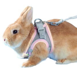 Uccellino Rabbit Mesh Harness, Cool, Breathable, Adjustable Length, Lead, Easy to Install, Rabbit Harness (Pink, XXS)