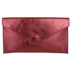 Girly Handbags Italian Suede Envelope Clutch Bag, Metallic Burgundy