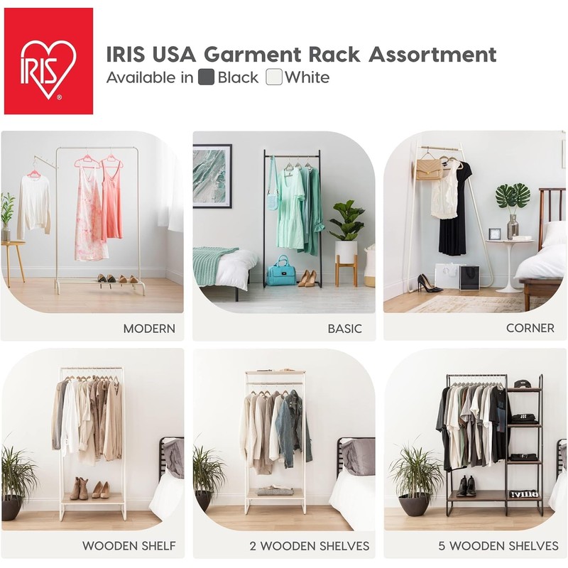 IRIS USA Stylish Corner Clothes Rack for Hanging Clothes, Easy