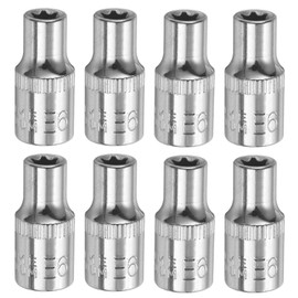 HARFINGTON 8pcs E-Torx Socket 1/4" Drive E6 External Torx Deep Socket CR-V 6 Point Spline Socket Star Female Bit Socket for Auto Repairs Home Maintenance DIY Hand-making 1" Length