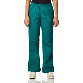 Cherokee Women's Mid-Rise Elastic Waist Cargo Scrubs Pant, Hunter, Large Petite