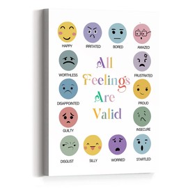 All Feelings Are Valid Canvas Wall Art,Feelings Chart Canvas Framed Wall Art Painting Ready to Hang for Nursery/Kids Playroom/Classroom Decor,Motivational Quotes Gifts for Teens Kids (12 x 15 Inch)