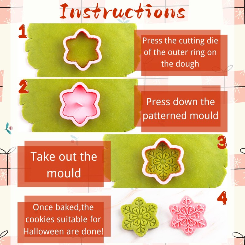 Orapink Christmas Cookie Cutter-Plastic Christmas Cookie Cutters and Stamps,9 Pieces
