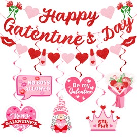 14PCS Galentines Day Banner Hanging Swirls, Happy Galentines Day Decorations for Galentine's Day Party Decorations Galentines Day Party Supplies for Ladies Girls Friends