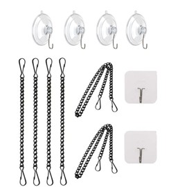 BOXCASA Suction Cup Hooks Pack,Hanging Chain with Adhesive Hooks and Suction Cup Hook for Stained Glass Window Hangings,Suncatchers,Kitchen,Windows, Tiles,4 Pieces 8 Inch and 2 Pieces 24 Inch Pack