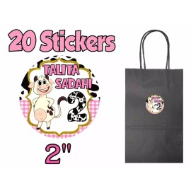 Handmade 20 ct  VACA LOLA  2" Sticker Label for Bag Treat Box Birthday Party Favor