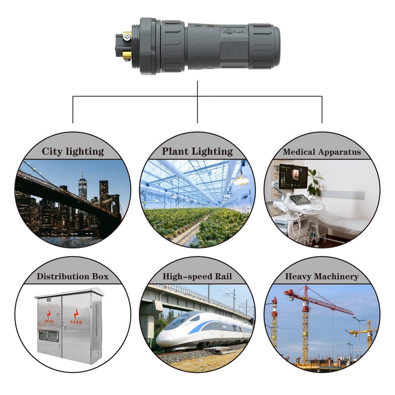 AOHUA IP68 Waterproof Connector (4-Pack), M20 2-Pin Industrial/Aviation Connector, (300V/15A)