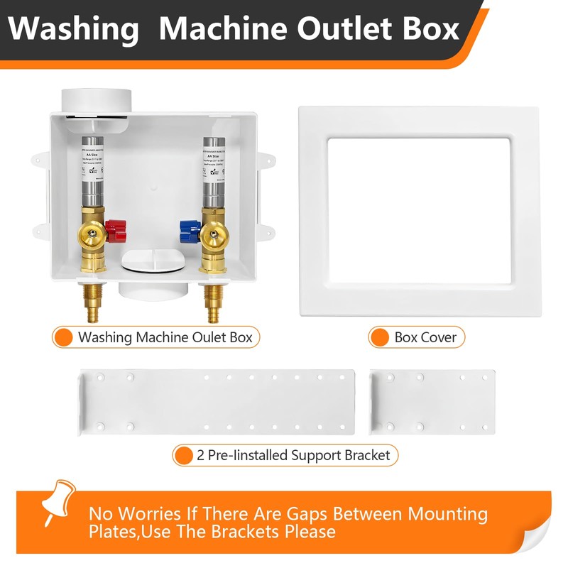 HeSun Washing Machine Outlet Box, 1/2 Inch Crimp Pex Inlet