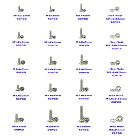 MCMASKE 850PCS M1 M1.2 M1.4 M1.6 M2 Metric Stainless Steel Phillips Pan Head Machine Screws Nuts Assortment Kit