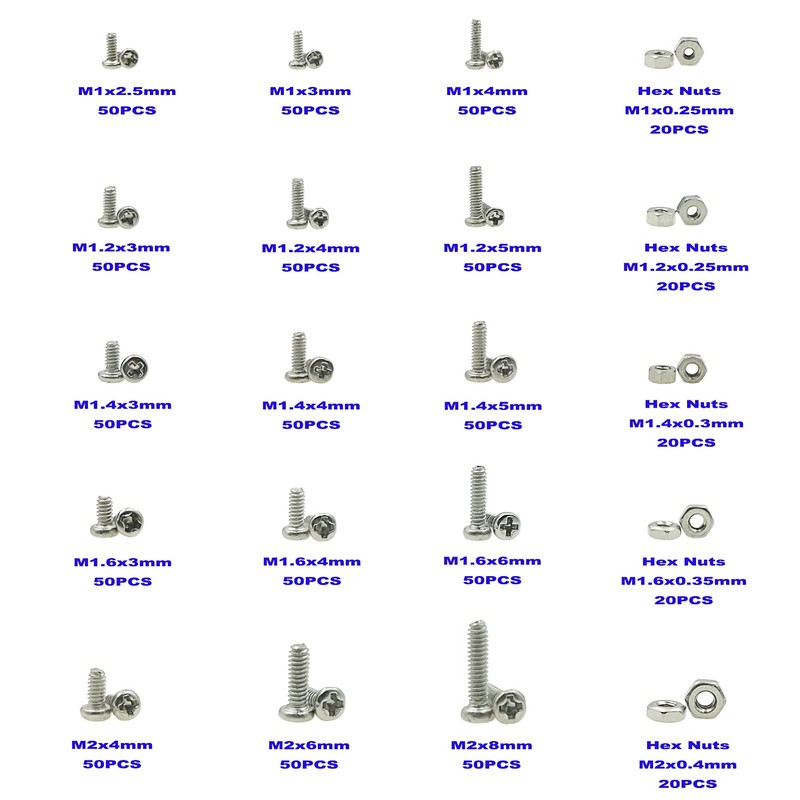 MCMASKE 850PCS M1 M1.2 M1.4 M1.6 M2 Metric Stainless Steel