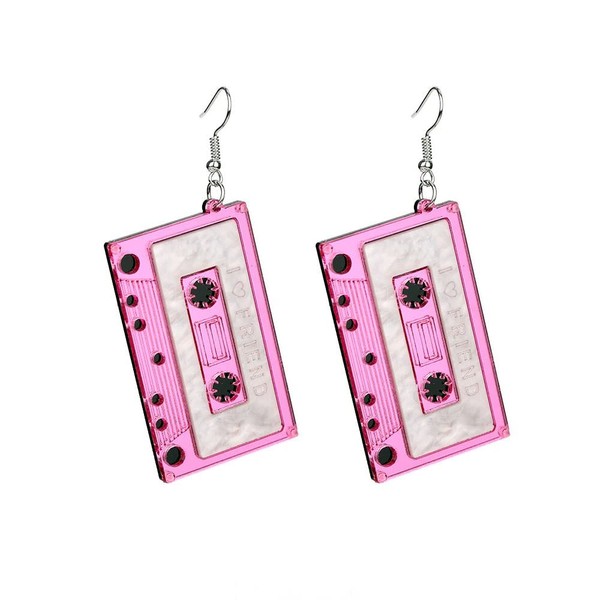 Retro Women Cassette Tape Dangle Earrings for 80s' Party Jewelry