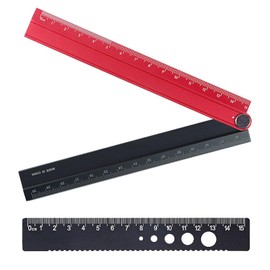 Belegao 2 PCS Foldable Ruler and Straight Ruler Set, 15cm/30cm Metal Rulers Stationery Supplies Wave Line Sized Circle Stencil Aluminium Measuring Tools for Kids Adults School Office(Black & Red)