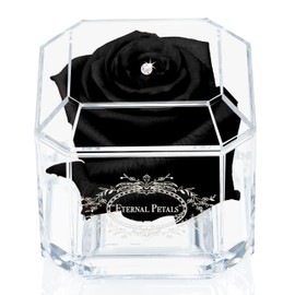 A 100% Real Rose That Lasts Years - Eternal Petals, Handmade in UK – White Gold Solo with A Multicolor Crystal (Black)