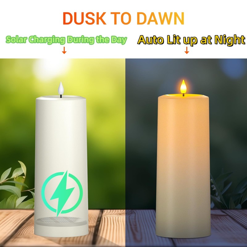 SoulBay 10" x 4" Flameless USB Rechargeable Candles, Solar Powered