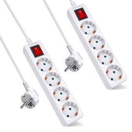 ExtraStar 4-Way Power Strip with Switch and Child Lock, 1.5 m 3G 1.5 mm2 Cable, 16 A, 3680 W, Multiple Plug for Home, Office and so on, White