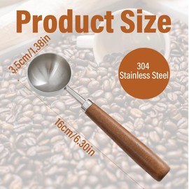 Coffee Measuring Spoon, Coffee Bean Scoop, Ice Cream Scoop, Stainless Steel Coffee Scoop, Kitchen Coffee and Tea Measuring Spoon, Walnut Handle, 15g Capacity