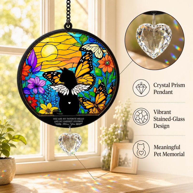 Cat Memorial Gift for Loss of Cat,Memorial Window Hanging