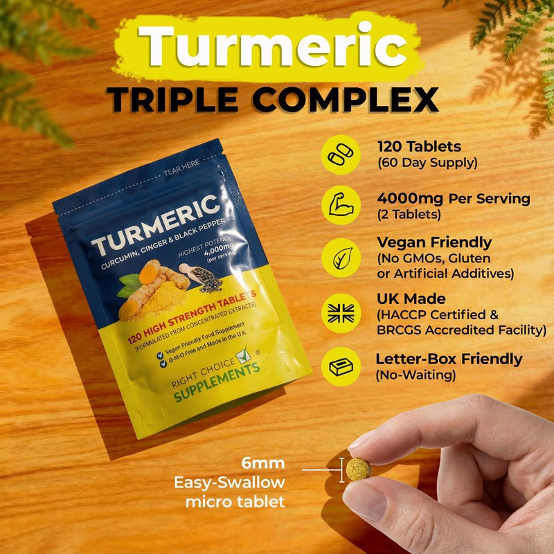 Turmeric, Ginger & Black Pepper 4000 mg Tablets (per Serving),