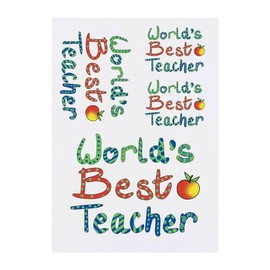 4 x 'World's Best Teacher' Temporary Tattoos - Water Resistant, Skin-Safe, Non-Toxic Transfers, Mixed Sizes (TO00073752)