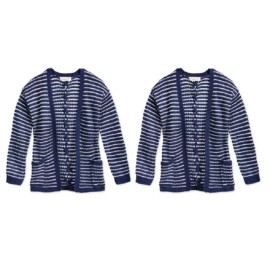 Pink Republic $40 Pink Republic Girls Striped Open Front Cardigan , Size M, Navy/Ivory,