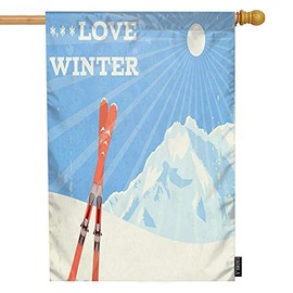 EKOBLA Snowboarding Garden Flag I Love Winter Ski Mountain Sport Skier Vacation Activity Vacation Decorative Waterproof Garden Flags for Farmhouse Outdoor Park Decor Cotton Linen 12 x 18 Inch