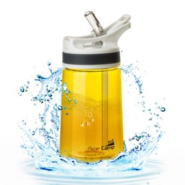 AceCamp BPA Free Kids Water Bottle Plastic with Straw, Tritan Clear Water Bottle 350ml, Yellow