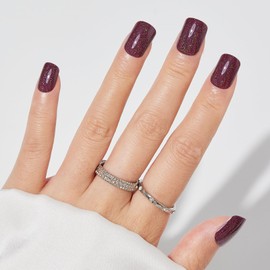 NGOZI eziezi No Glue Mani Press On Nails, Ready to Wear Manicure, Self Stick Nails, Stick on False Nails Square, Short Press On Nails, 12 Sizes - 24 Pcs, Glittery Grape Purple