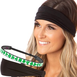 Hipsy Irish Green Hair Accessories St Patrick's Day Clover Shamrocks Headbands for Women Girls & Teens (Black Xflex & Large Shamrocks Blades 2pk)