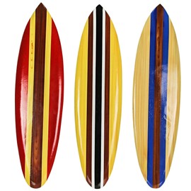 Zeckos Set of 3 Colorful Wooden Striped Surfboard Wall Decor Hangings - Coastal Beach Art - 32 Inches Long - Retro Style - Perfect for Bedrooms and Bathrooms