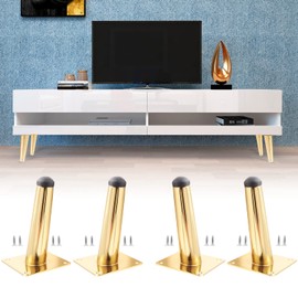 Bivethoi Set of 4 Furniture Legs 4 Inch, Oblique Tapered Metal Sofa Legs Gold Mid Century Modern Furniture Feet Replacement for Couch Cabinet Dresser DIY Projects