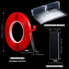 100 Pieces Nail Design Tips Display Stand Holder with 10 M Double Sided Tape Nail Design Practice Holder and Removable Mounting Tape for Nail Salon Home Nail Accessory Office Decor