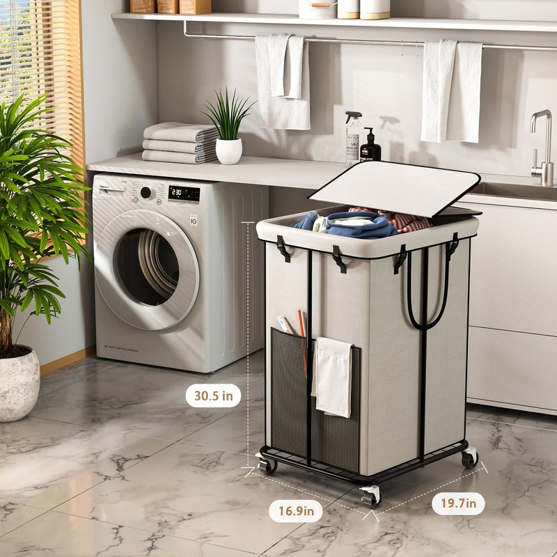 40 Gal Large Laundry Hamper with Lid, Rolling Laundry Basket