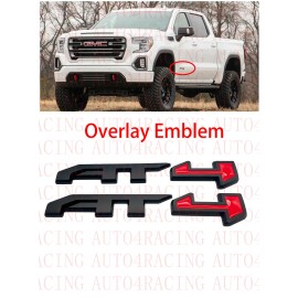 overlay 2PCS Matte Black Red AT4 Emblem Sierra Fit 2019-2022 GMC Sierra 1500 Overlay