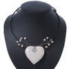 Avalaya Antique White Ceramic Heart Pendant Wired Necklace/ 40cm L/Adjustable