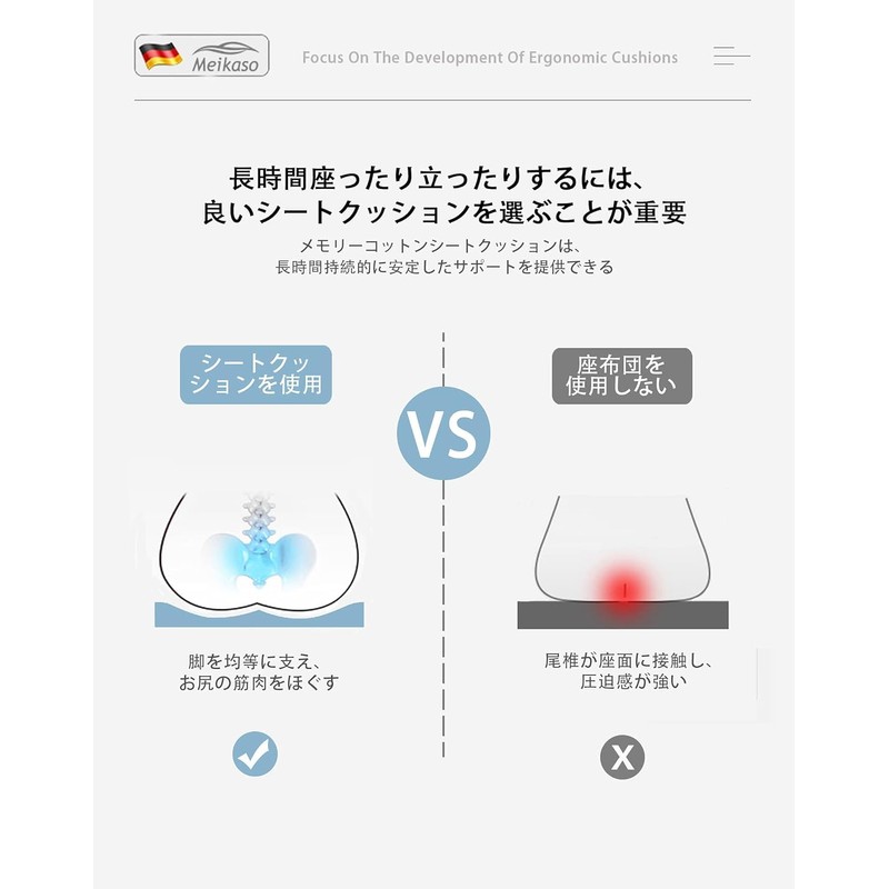 【柔道整復師推薦】Meikaso シートクッション 椅子座布団 低反発 車の座布団 通気性 四季汎用 滑り止め 弾性 車