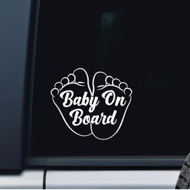 Baby on Board Baby Feet Sign Sticker for Car or Truck Window Laptop Water Bottle - 6" Waterproof Decal