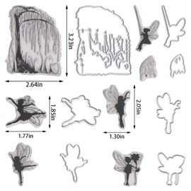 ABTOLS Butterfly Fairy Stamps and Dies for Card Making, Tree Background Clear Stamps Flower Stamps Elves Die Cuts Tree Cutting Dies for DIY Scrapbooking Paper Craft Album Decoration