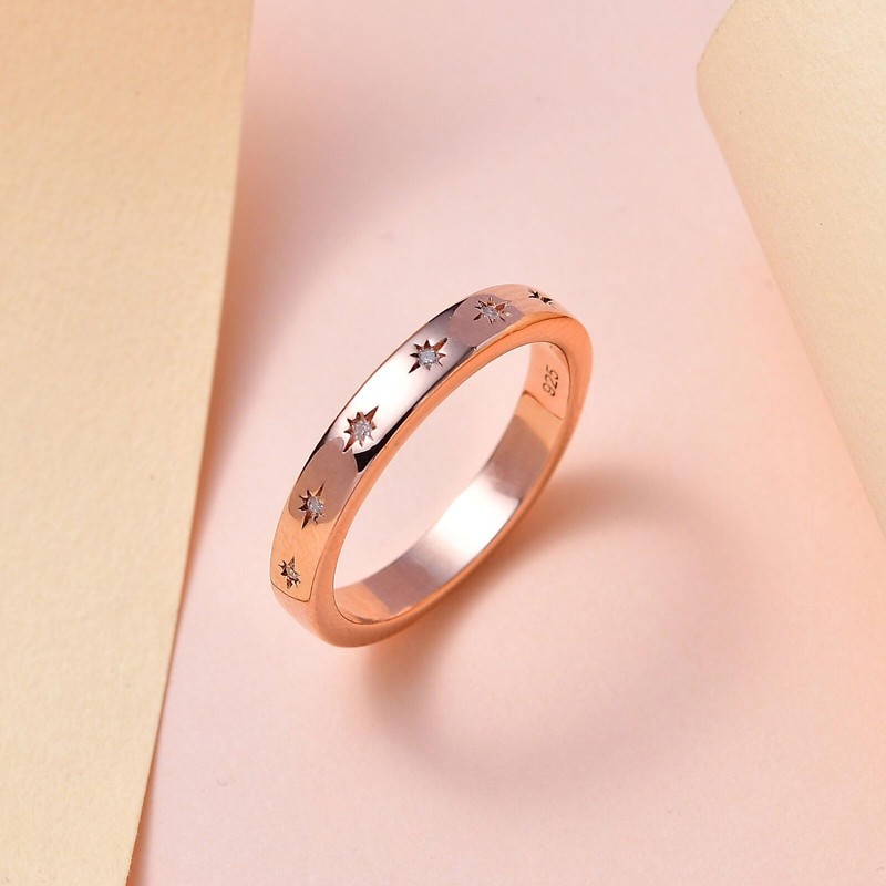 TJC White Diamond Band Ring In 18K Rose Gold Plated