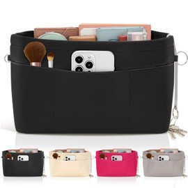 HyFanStr Purse Organizer Insert with Zipped Top for Tote Bag, Handbag Shaper with 13 Pockets, Black XL
