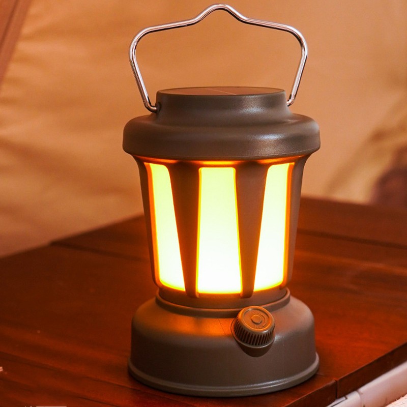 Camping Lantern Solar Powered USB Rechargeable Stepless Dimmable Retro Style